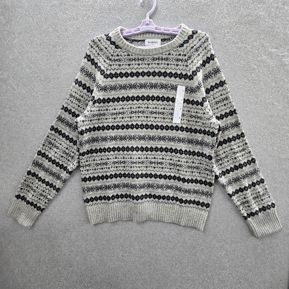 Goodfellow & Co Men Sweater M Gray Cotton Nylon Geometric Fair Isle Sweater NWT